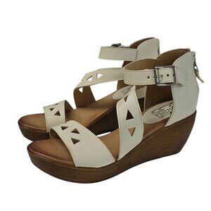 Miz Mooz Leather Wedge Sandals, Open Toe, Zip Back, Triangle Cut Outs, 41/9.5-10